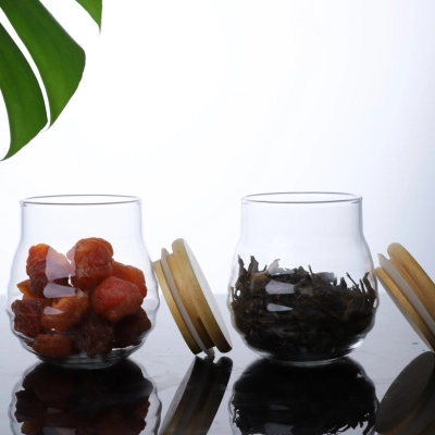 High Borosilicate Transparent Bamboo Lid Threaded Glass Tea Storage Jar 01