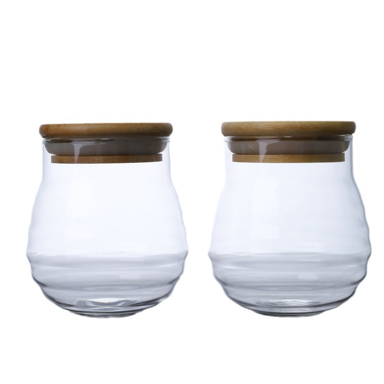 High Borosilicate Transparent Bamboo Lid Threaded Glass Tea Storage Jar