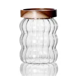 Striped Glass Sealed Jar Acacia Wood Lid Tea Sealed Jar