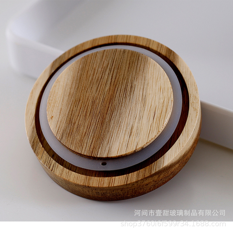 Striped Glass Sealed Jar Acacia Wood Lid Tea Sealed Jar