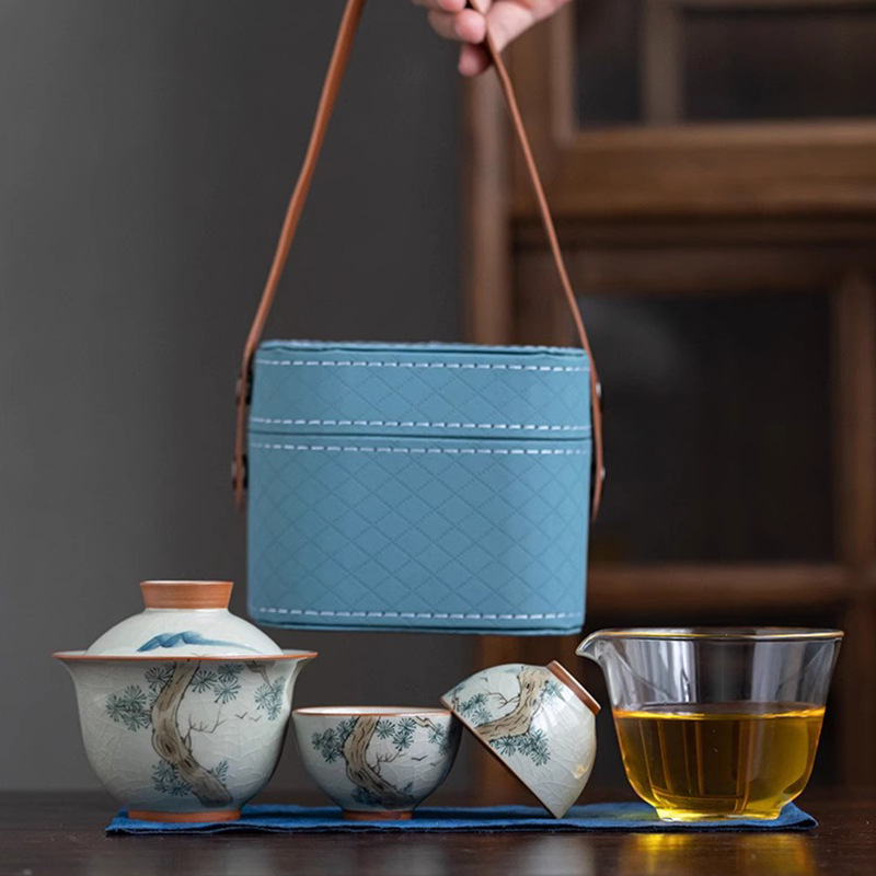 Geyao Hand-Painted Travel Tea Set One Pot And Two Cups Small Set