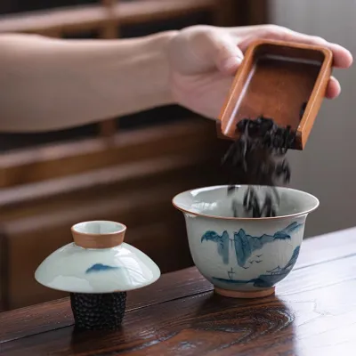 Geyao Hand-Painted Travel Tea Set One Pot And Two Cups Small Set 02