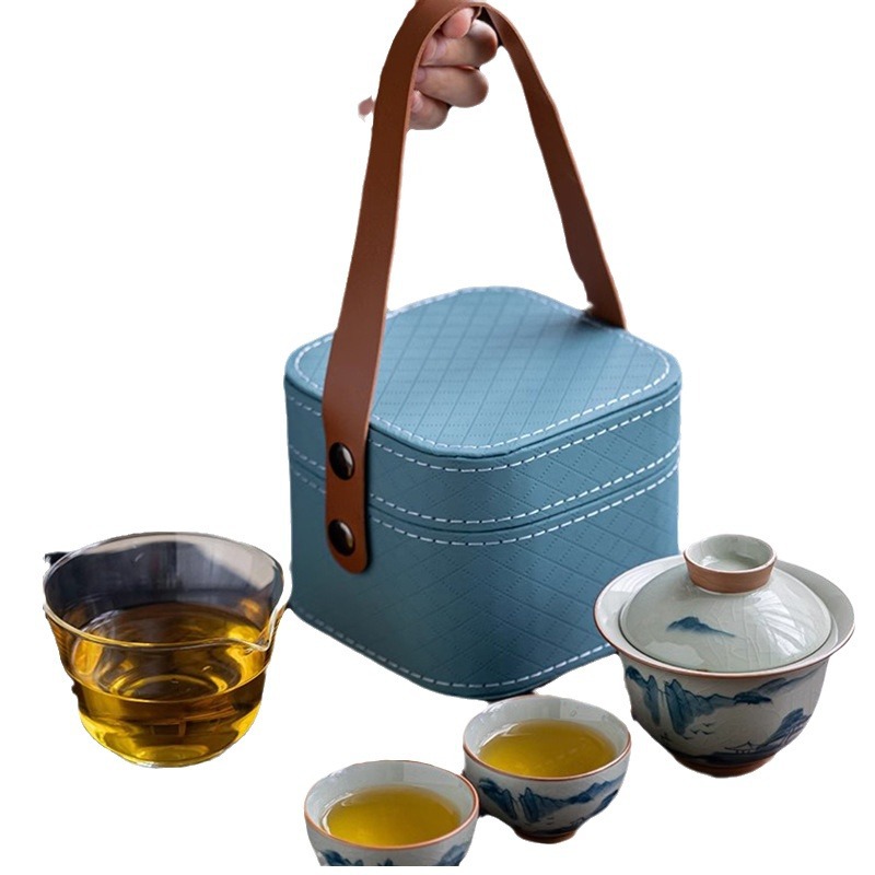Geyao Hand-Painted Travel Tea Set One Pot And Two Cups Small Set