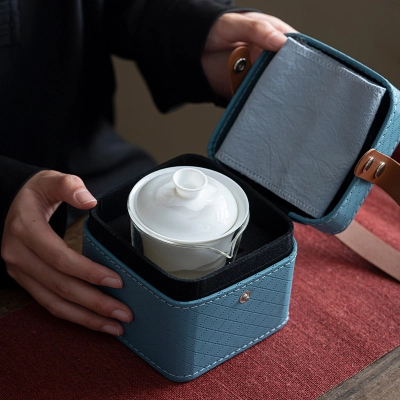 Mutton Fat Jade Porcelain Outdoor Camping Kung Fu Tea Set 02