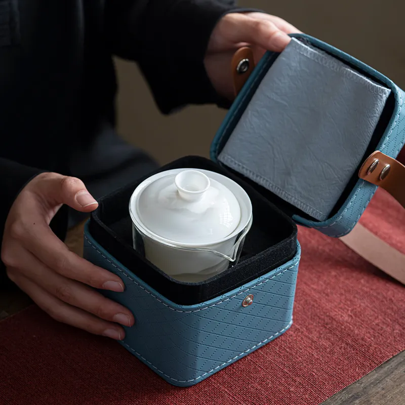 Mutton Fat Jade Porcelain Outdoor Camping Kung Fu Tea Set