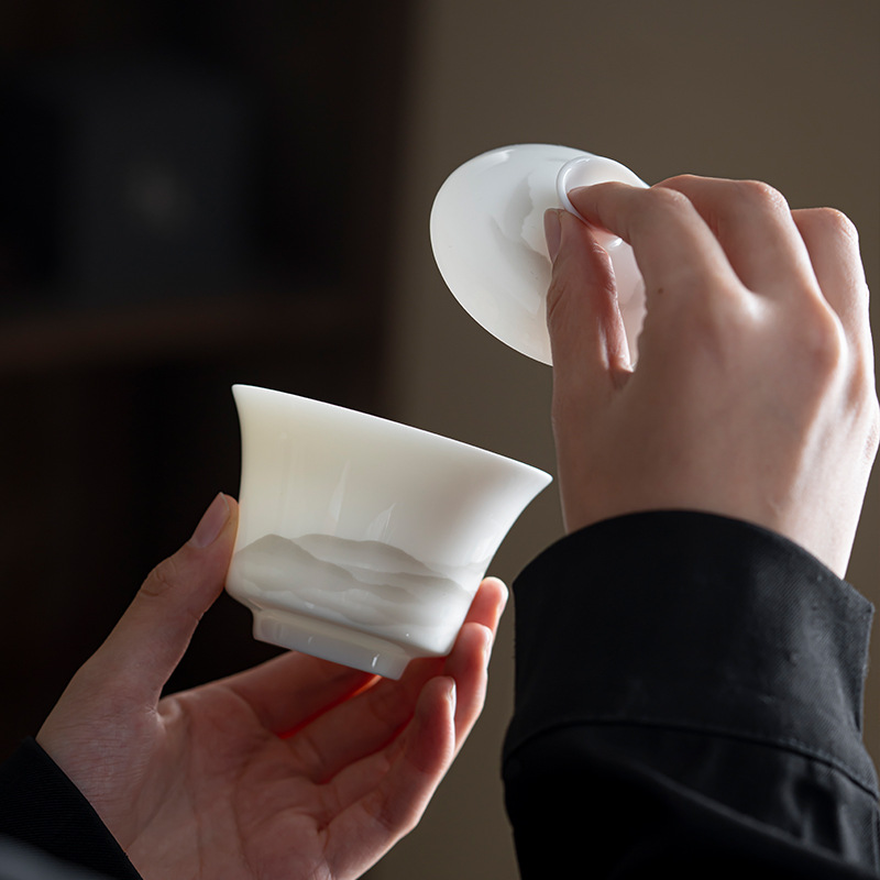 Mutton Fat Jade Porcelain Outdoor Camping Kung Fu Tea Set