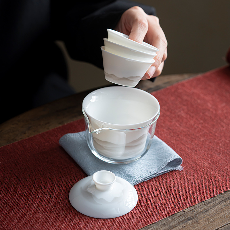 Mutton Fat Jade Porcelain Outdoor Camping Kung Fu Tea Set