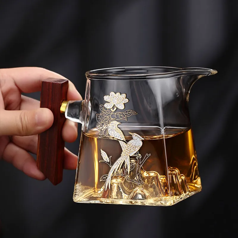 Artistic Borosilicate Glass Tea Set With Wooden Handle