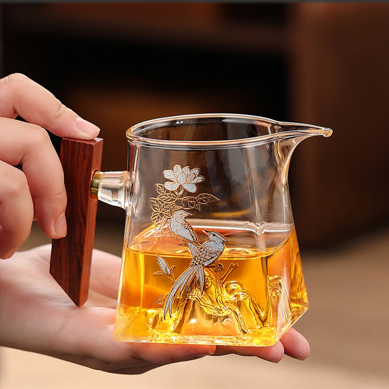 Artistic Borosilicate Glass Tea Set With Wooden Handle