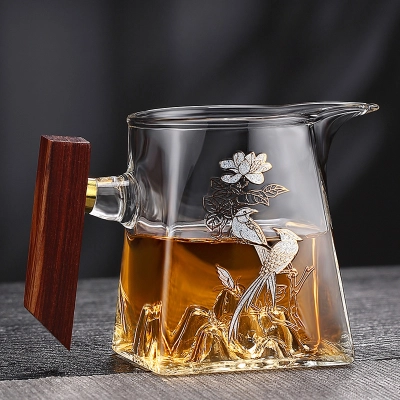 Artistic Borosilicate Glass Tea Set With Wooden Handle 02