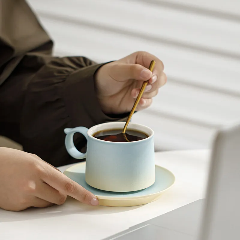 Candy Color Gradient Ceramic Coffee Cup Set