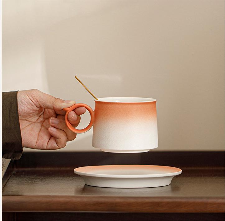 Candy Color Gradient Ceramic Coffee Cup Set