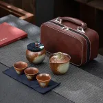 Ceramic Travel Tea Set Golden Dragon Fish Teapot Teacup