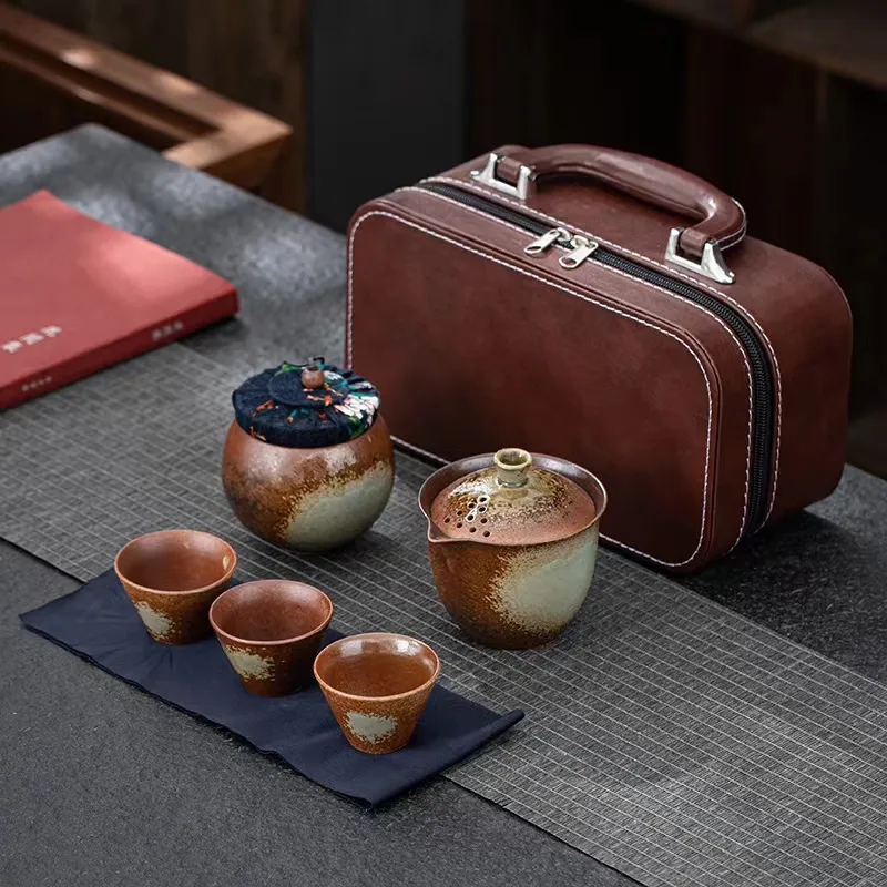 Ceramic Travel Tea Set Golden Dragon Fish Teapot Teacup