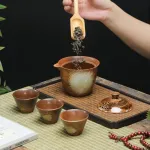 Ceramic Travel Tea Set Golden Dragon Fish Teapot Teacup