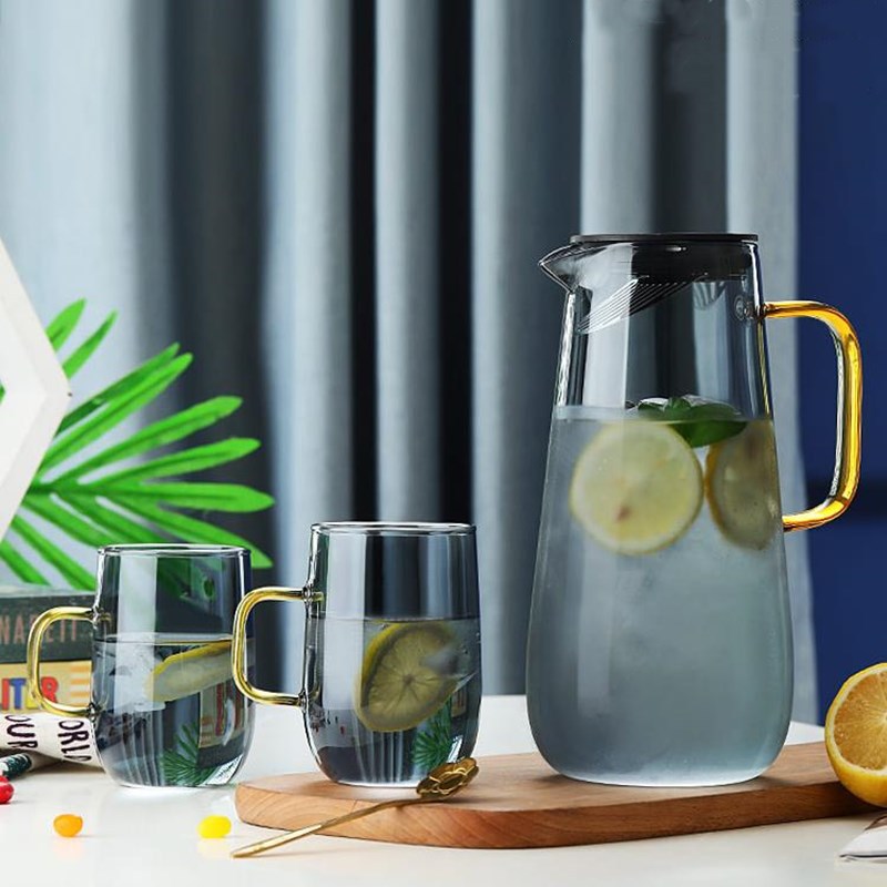 Gray Transparent High Borosilicate Glass Cold Water Kettle Cup Set