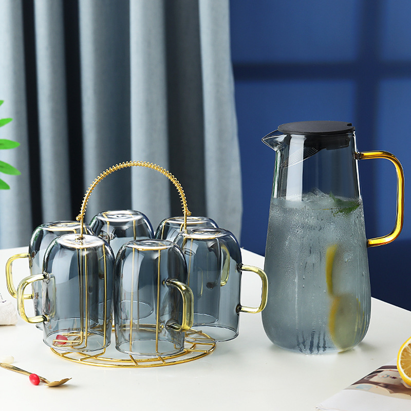 Gray Transparent High Borosilicate Glass Cold Water Kettle Cup Set
