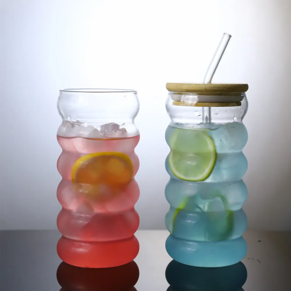 High Borosilicate Glass Beverage Cup With Lid And Straw