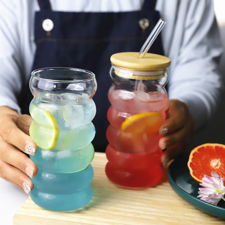 High Borosilicate Glass Beverage Cup With Lid And Straw