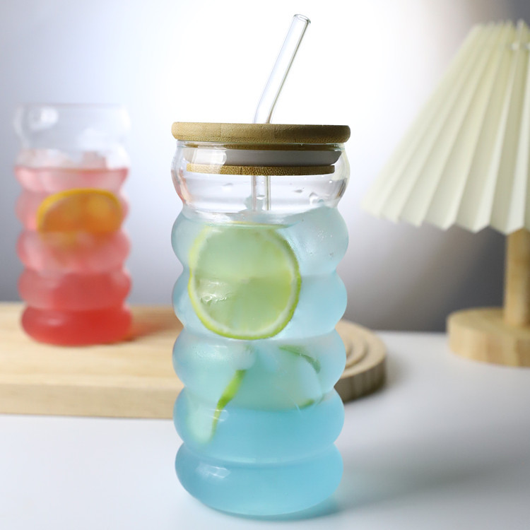 High Borosilicate Glass Beverage Cup With Lid And Straw