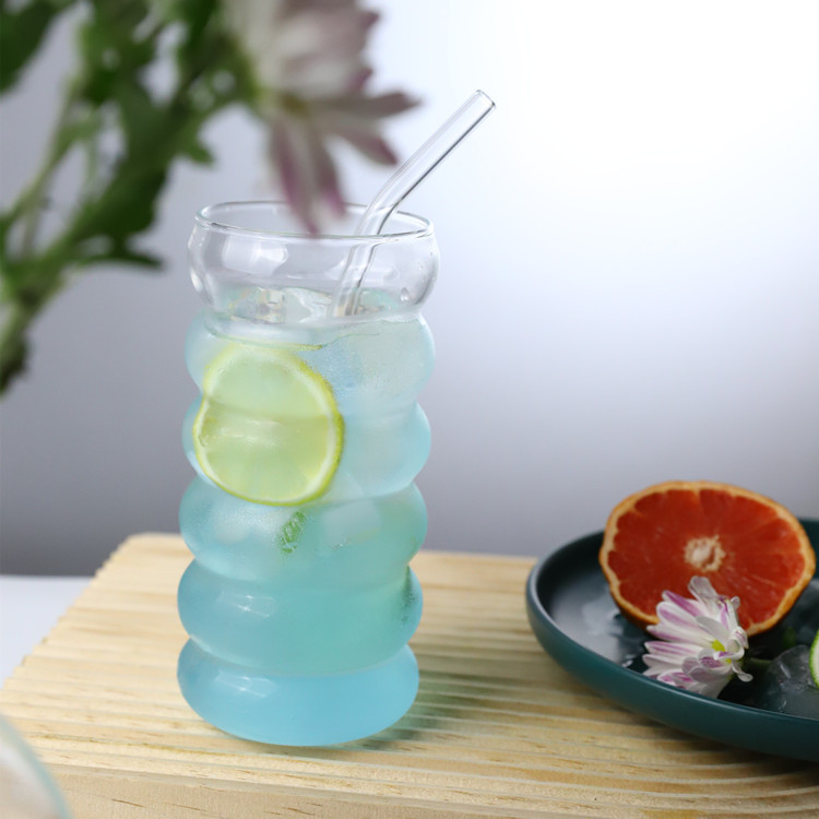 High Borosilicate Glass Beverage Cup With Lid And Straw