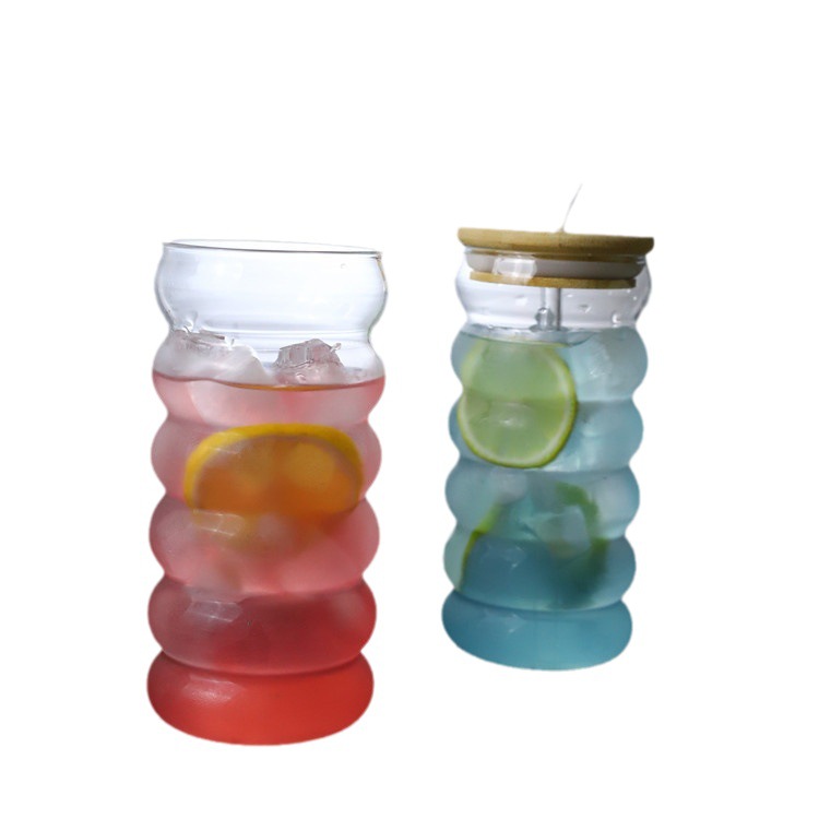 High Borosilicate Glass Beverage Cup With Lid And Straw