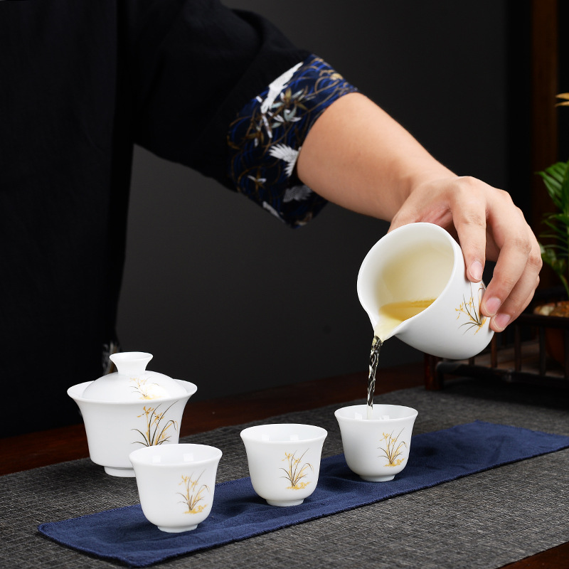 Mutton Fat Jade Kung Fu Tea Set Souvenir