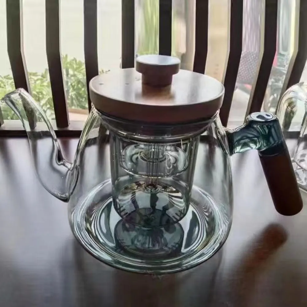 Peach Wood Steaming And Boiling Dual-Purpose High Borosilicate Glass Teapot
