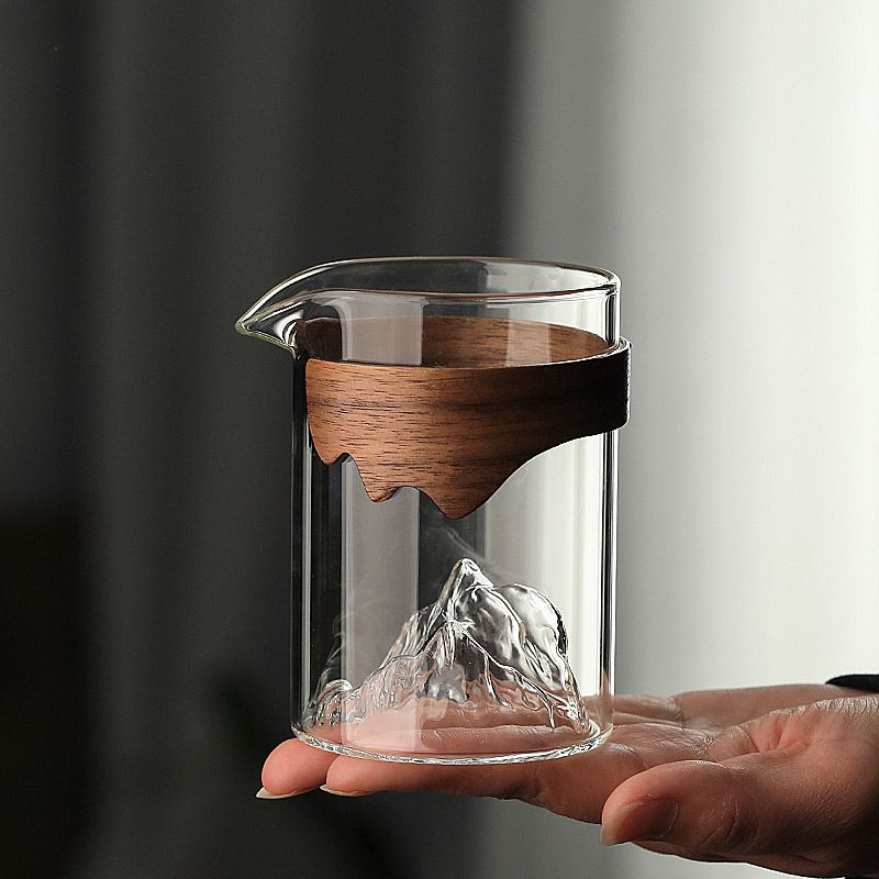 Wooden Ring Borosilicate Glass Tea Dispenser Fairness Cup
