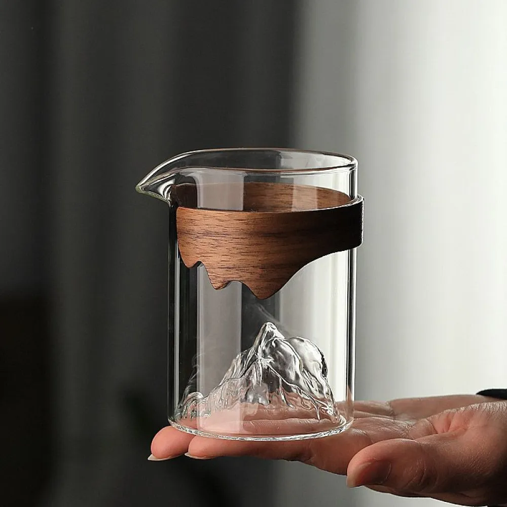 Wooden Ring Borosilicate Glass Tea Dispenser Fairness Cup