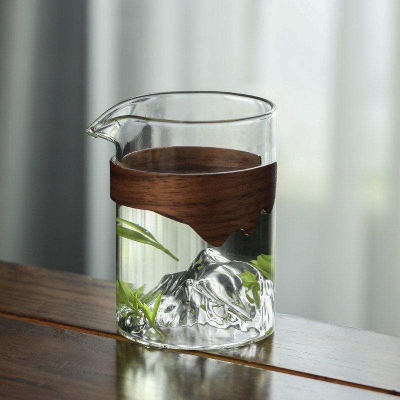 Wooden Ring Borosilicate Glass Tea Dispenser Fairness Cup