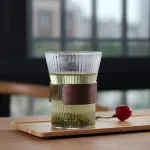Wooden Ring Vertical Pattern High Borosilicate Glass Water Cup