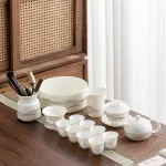 Mutton Fat Jade Kung Fu Tea Set Ink Landscape High-end Gift Box