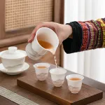 Mutton Fat Jade Kung Fu Tea Set Ink Landscape High-end Gift Box