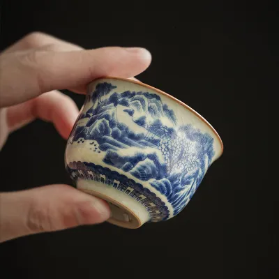 Blue And White Landscape Tea Cup Ceramic Kung Fu Tea Cup 13 02