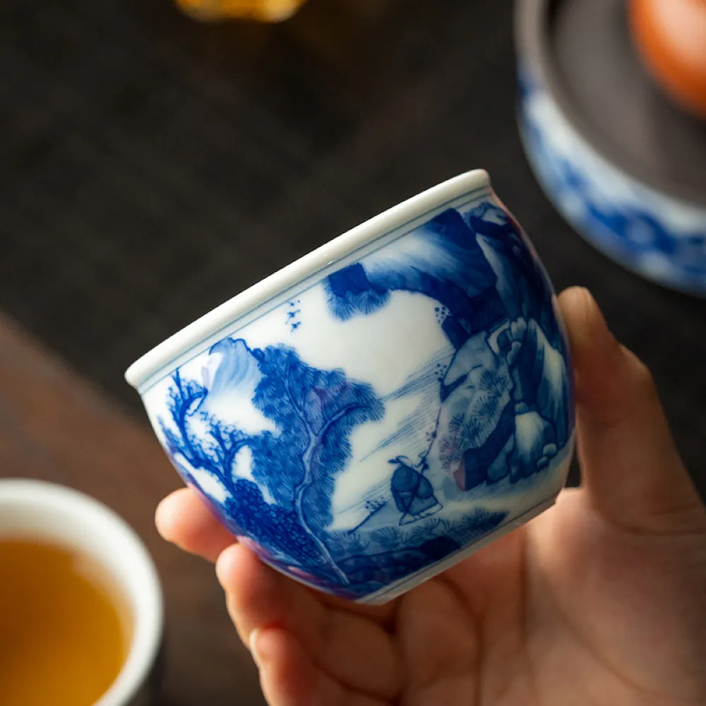 Blue And White Landscape Tea Cup Ceramic Kung Fu Tea Cup 18