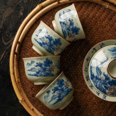 Blue And White Landscape Tea Cup Ceramic Kung Fu Tea Cup 22 02