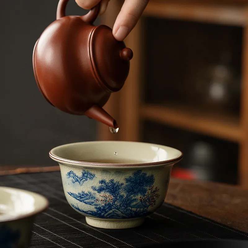 Blue And White Landscape Tea Cup Ceramic Kung Fu Tea Cup 17