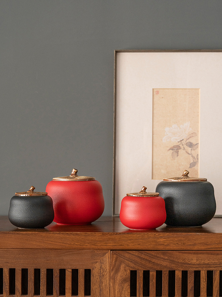 Ceramic Sealed Portable Travel Persimmon Tea Jar For Good Luck