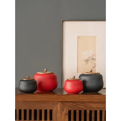 Ceramic Sealed Portable Travel Persimmon Tea Jar For Good Luck 01