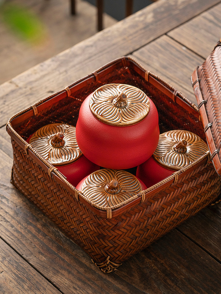 Ceramic Sealed Portable Travel Persimmon Tea Jar For Good Luck