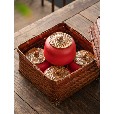 Ceramic Sealed Portable Travel Persimmon Tea Jar For Good Luck 02