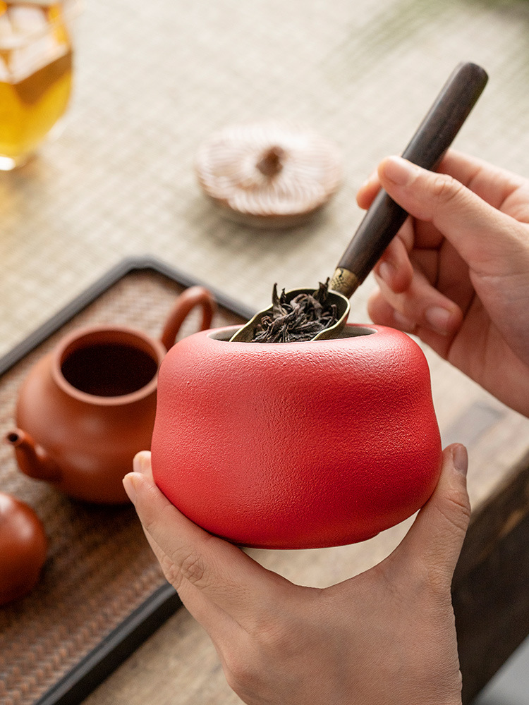 Ceramic Sealed Portable Travel Persimmon Tea Jar For Good Luck