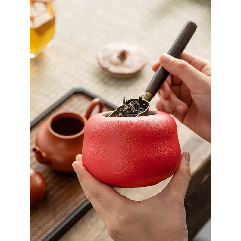 Ceramic Sealed Portable Travel Persimmon Tea Jar For Good Luck