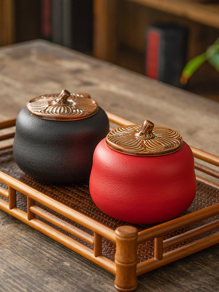 Ceramic Sealed Portable Travel Persimmon Tea Jar For Good Luck
