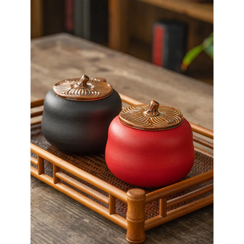 Ceramic Sealed Portable Travel Persimmon Tea Jar For Good Luck