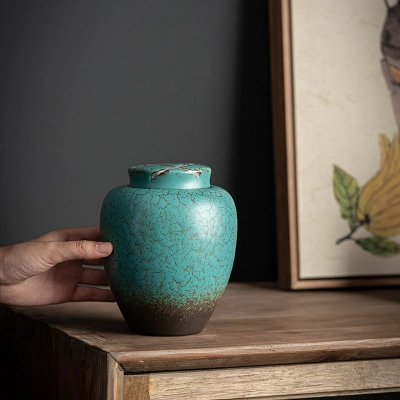 Stoneware Peacock Green Tea Packaging Moisture-Proof Sealed Jar 01
