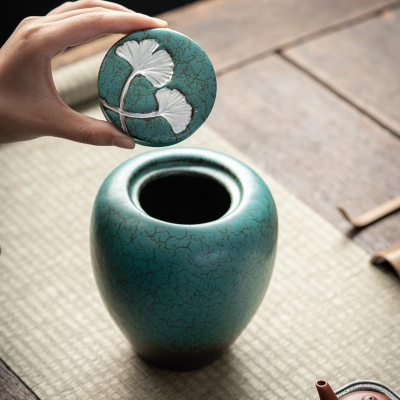 Stoneware Peacock Green Tea Packaging Moisture-Proof Sealed Jar 02