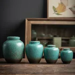 Stoneware Peacock Green Tea Packaging Moisture-Proof Sealed Jar