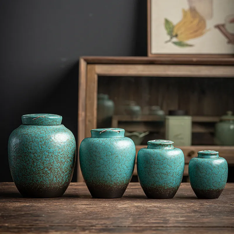 Stoneware Peacock Green Tea Packaging Moisture-Proof Sealed Jar